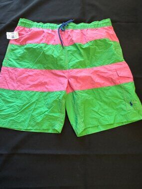 Polo Swim Trunks Pink and Green Stripes; New with tag: XL